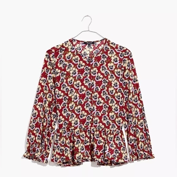 Madewell Floral Blouse in Burgundy and Cream - Picture 11 of 12